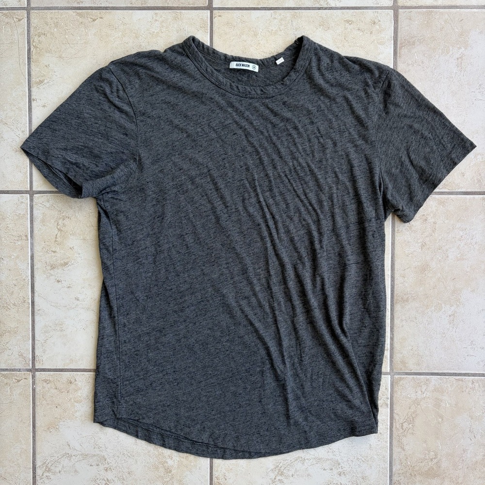 Buck Mason T Shirt Mens Medium Gray Slub Cotton Rayon Blend Blank Curve Hem Tee
